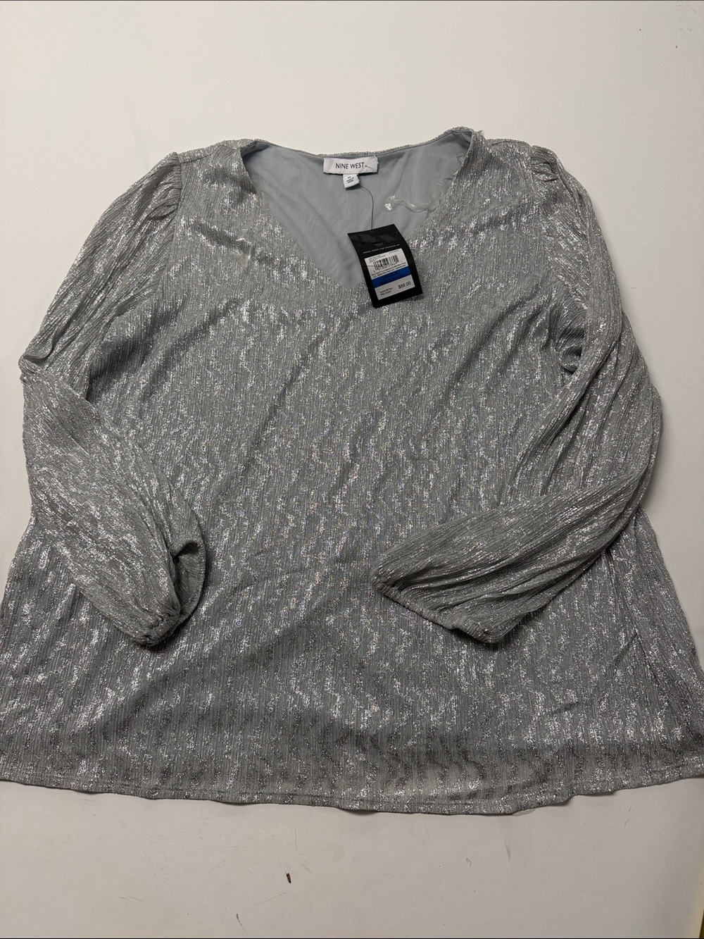 Nine West Silver Metallic V-Neck Tunic Top
